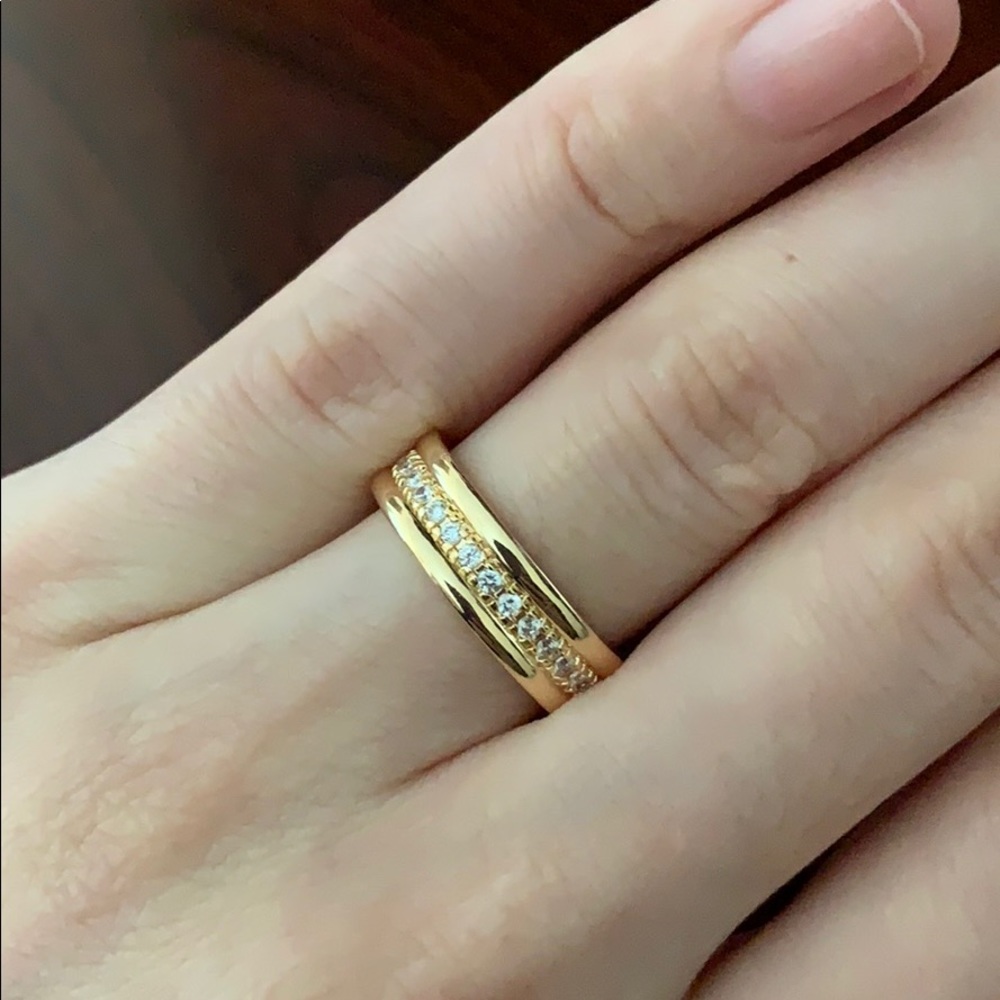 Yellow Gold Plated Ring Women White Sapphire - Picture 2 of 7